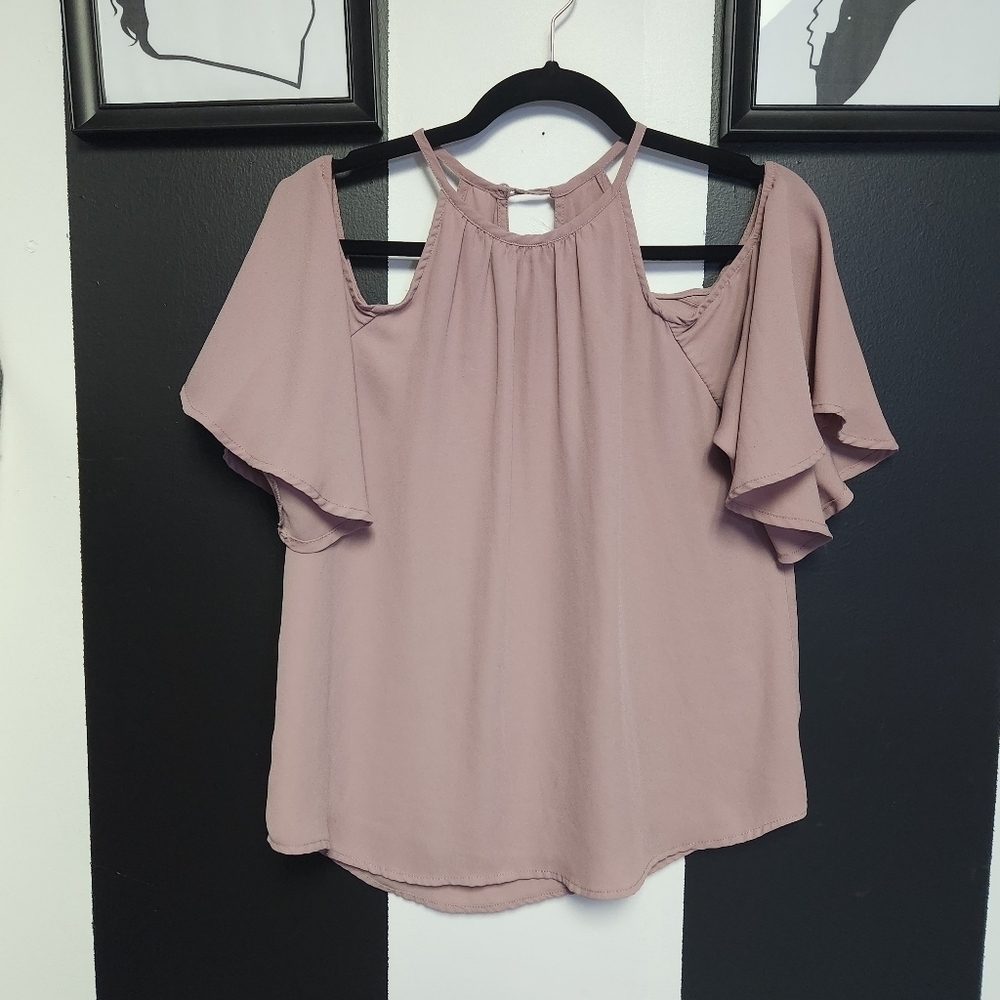 Dusty rose cold shoulder top